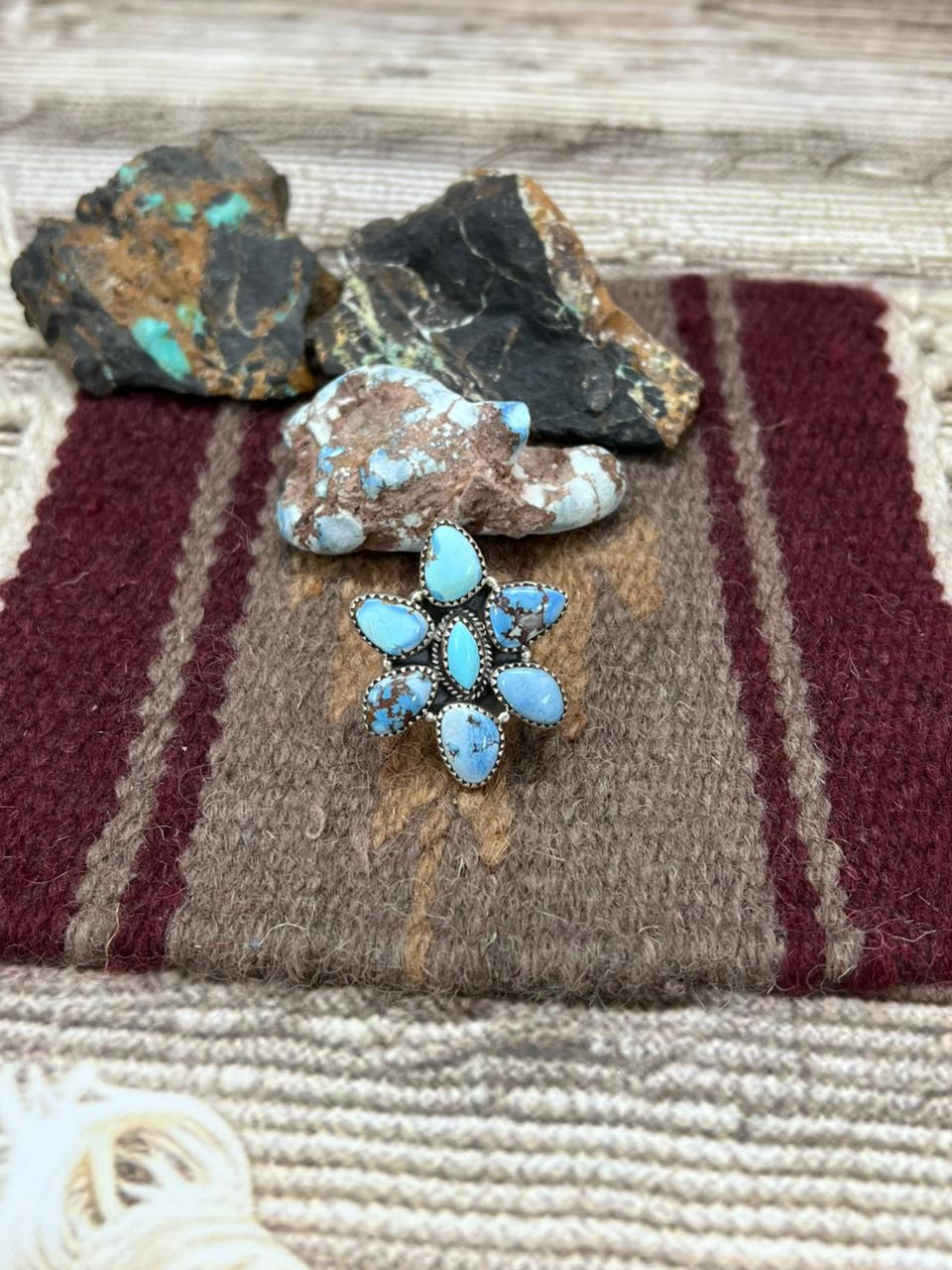 Handmade Sterling Silver Golden Hills Turquoise Adjustable Ring "Signed Nizhoni"