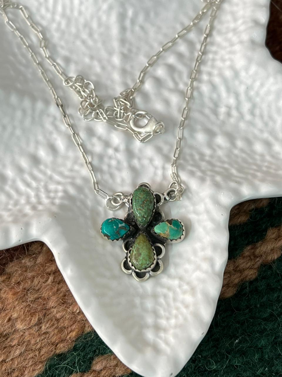 Handmade Sterling Silver Emerald Valley Necklace "Signed Nizhoni"