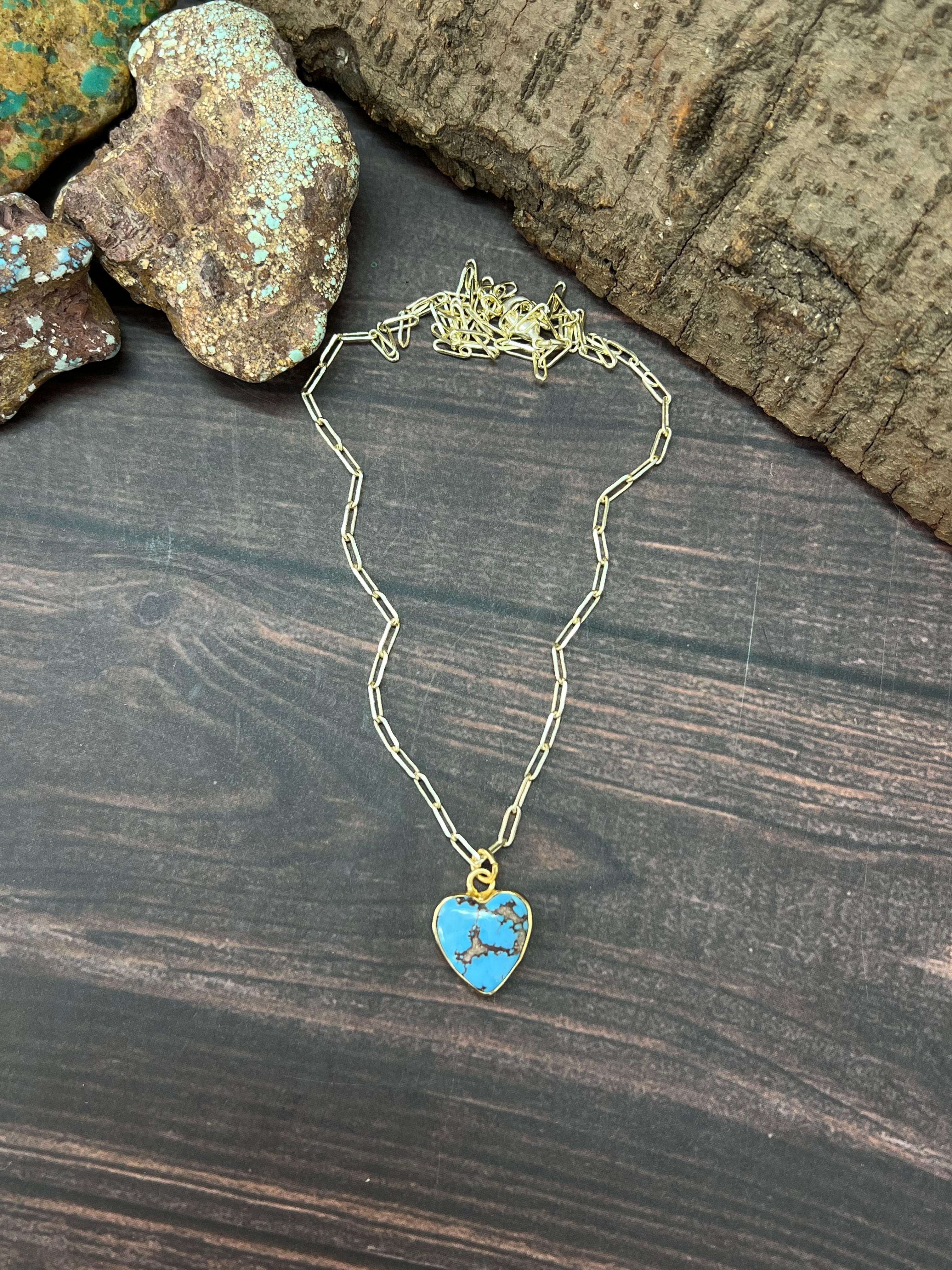 "THE GOLDEN COLLECTION" Handmade Natural Golden Hills Turquoise Heart Gold Plated Necklace