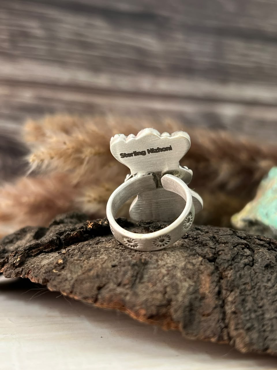 Handmade Sterling Silver Palomino with Golden Hills Turquoise Adjustable Ring Signed Nizhoni