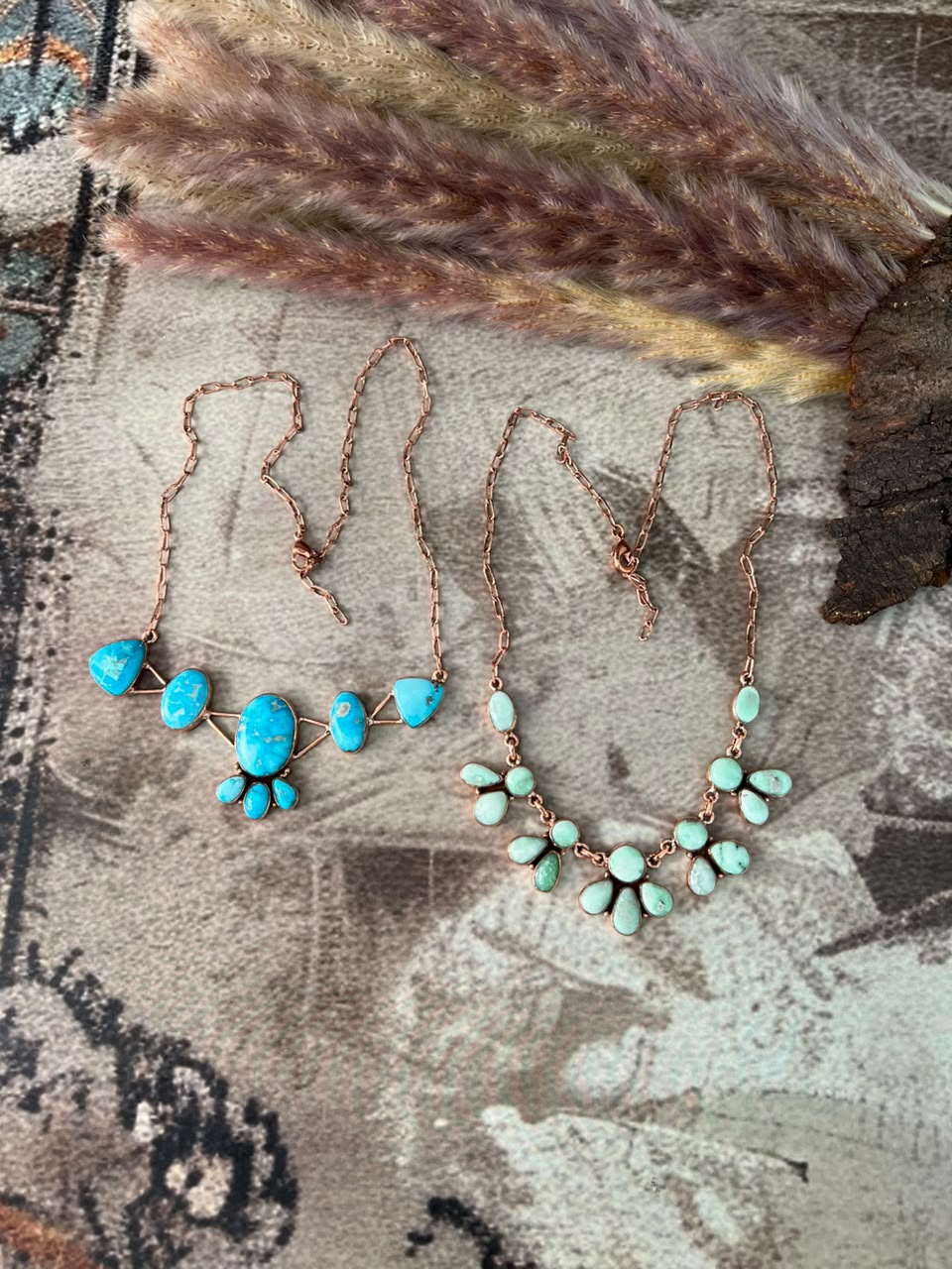 Handmade Paloma and Sierra Bella Turquoise Copper Collection: Necklace Signed Nizhoni