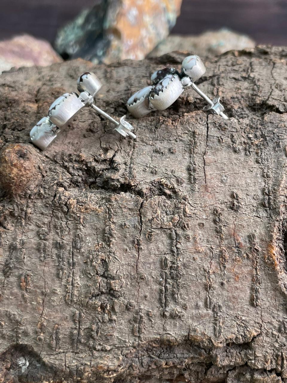 Handmade Sterling Silver Wildhorse Magnesite Post Studs Earrings "Signed Nizhoni"