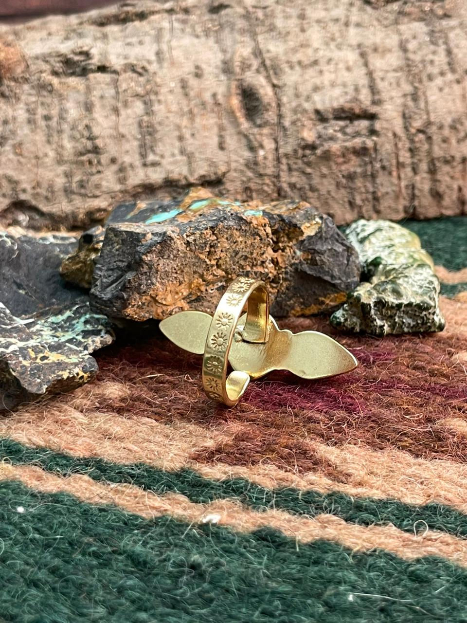 “The Golden Collection” Handmade Number 8 Turquoise with Gold 3 Stone Adjustable Ring