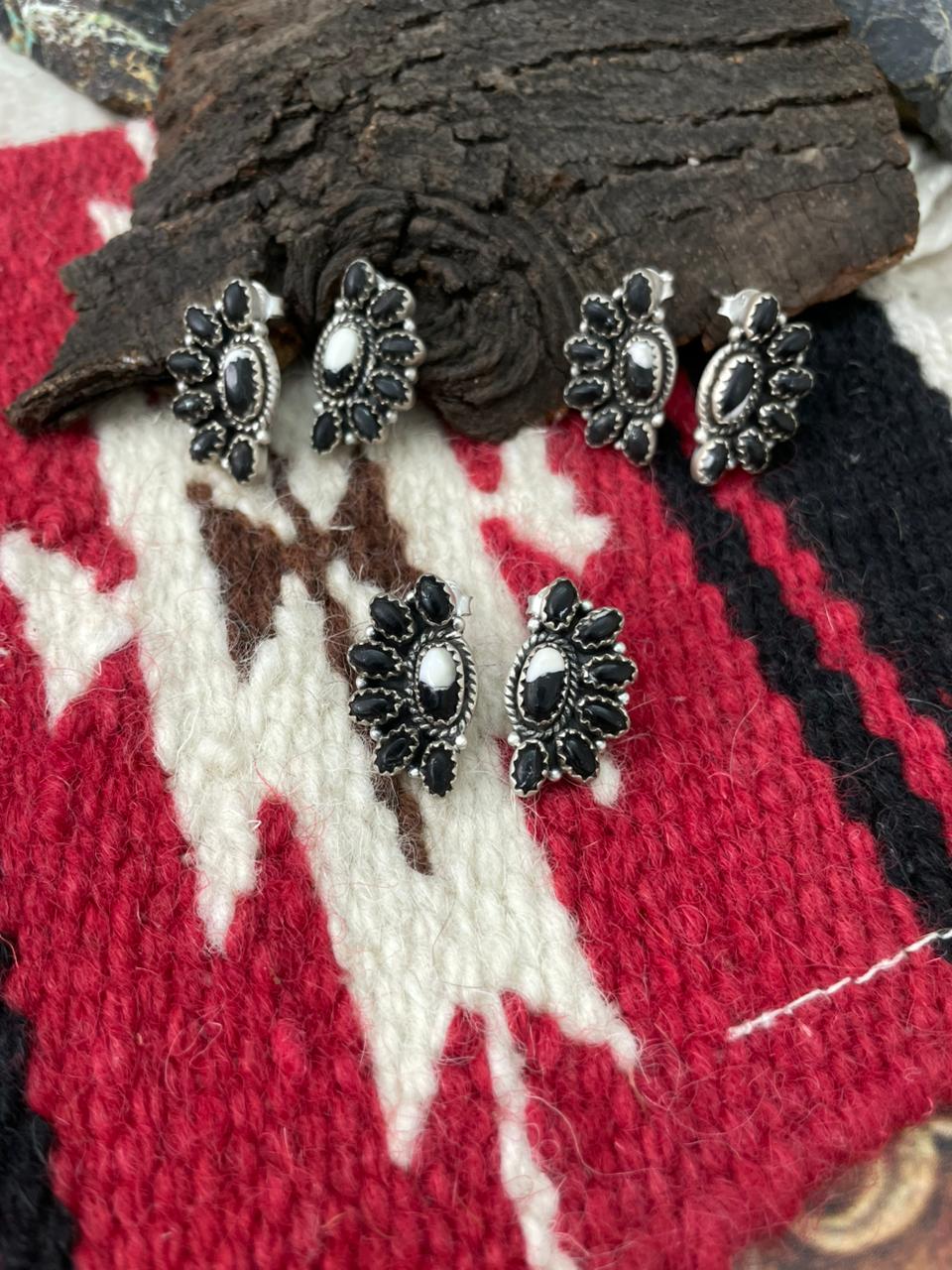 Handmade Sterling Silver White Buffalo Post Studs Earrings "Signed Nizhoni"