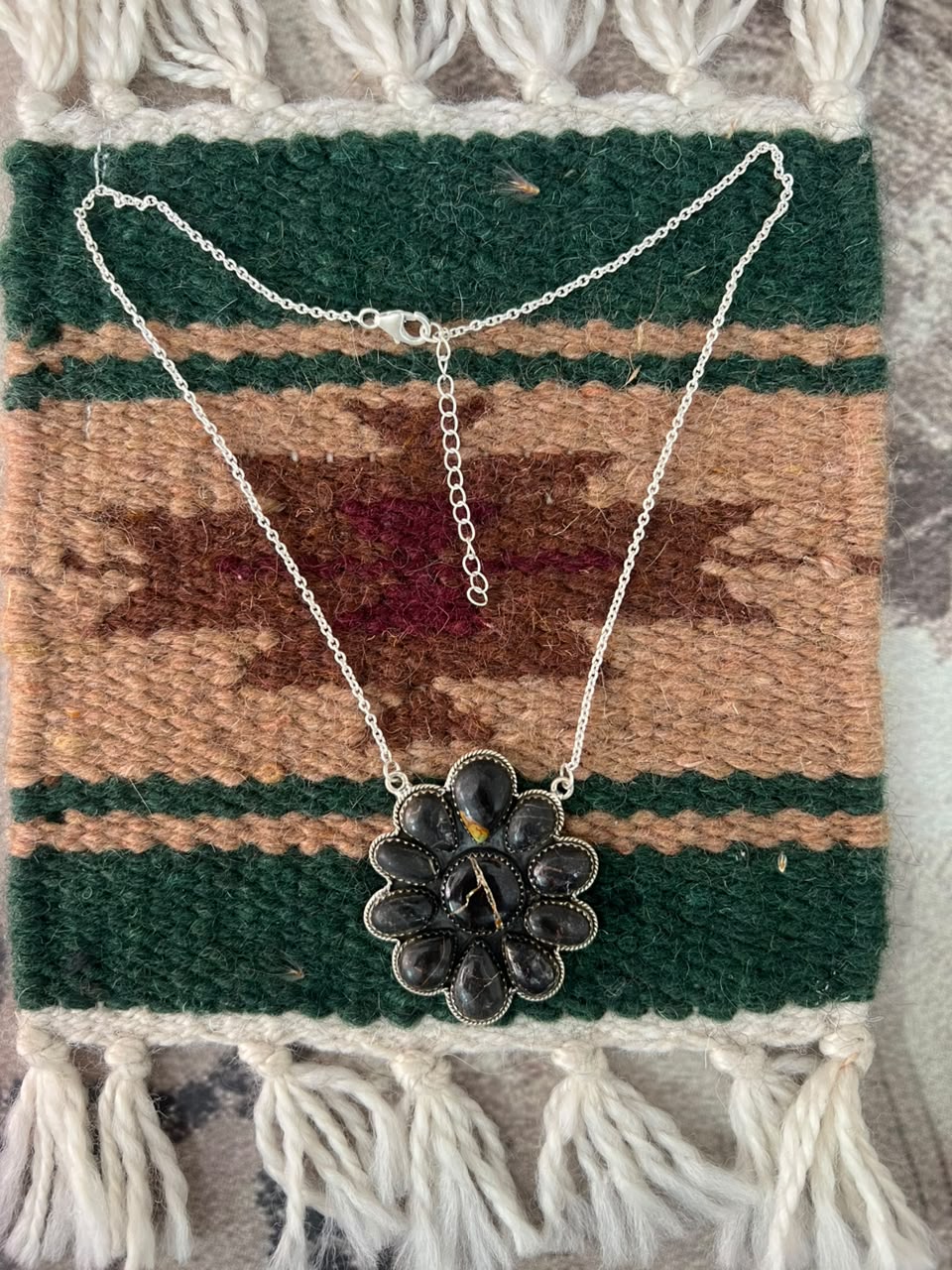 Handmade Sterling Silver Blackjack Turquoise Necklace Signed Nizhoni