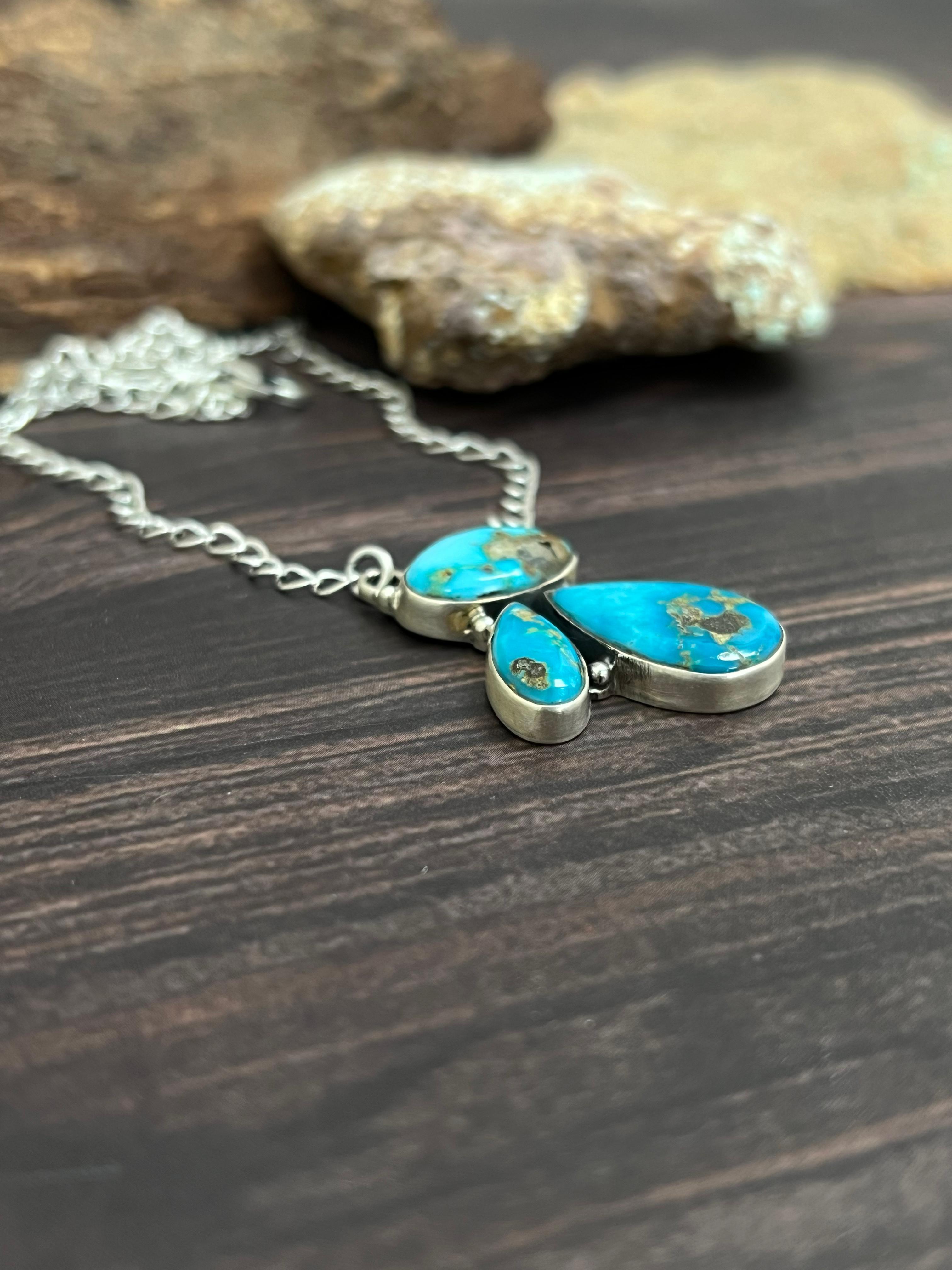 Handmade Sterling Silver South Hill Turquoise Necklace with Signed Nizhoni