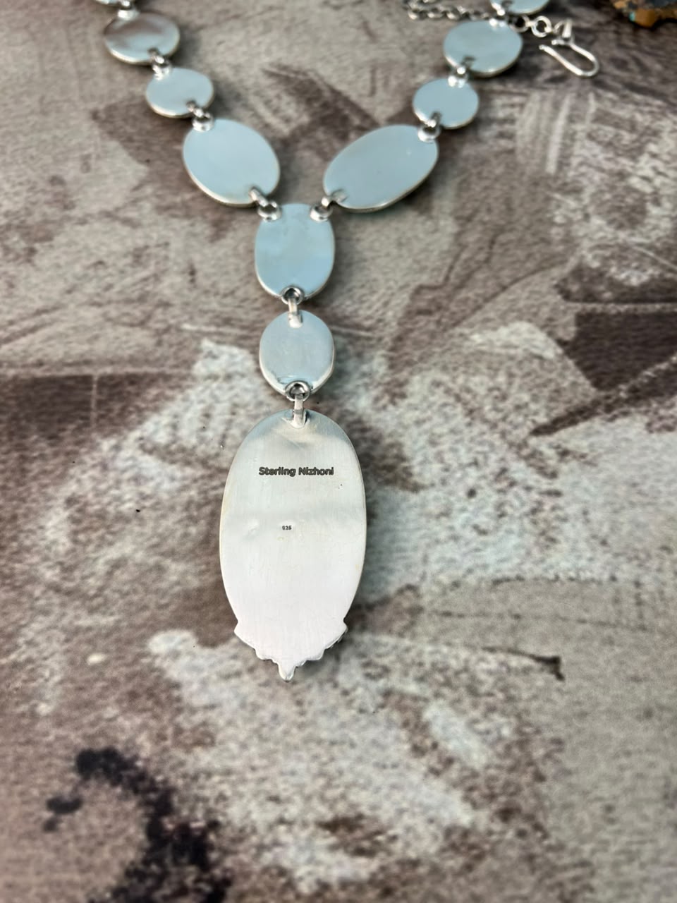 Handmade Sterling Silver Royston Turquoise Drop Necklace Signed Nizhoni