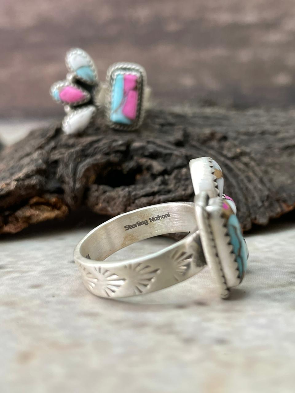 Handmade Sterling Silver Cotton Candy Adjustable Ring "Signed Nizhoni"