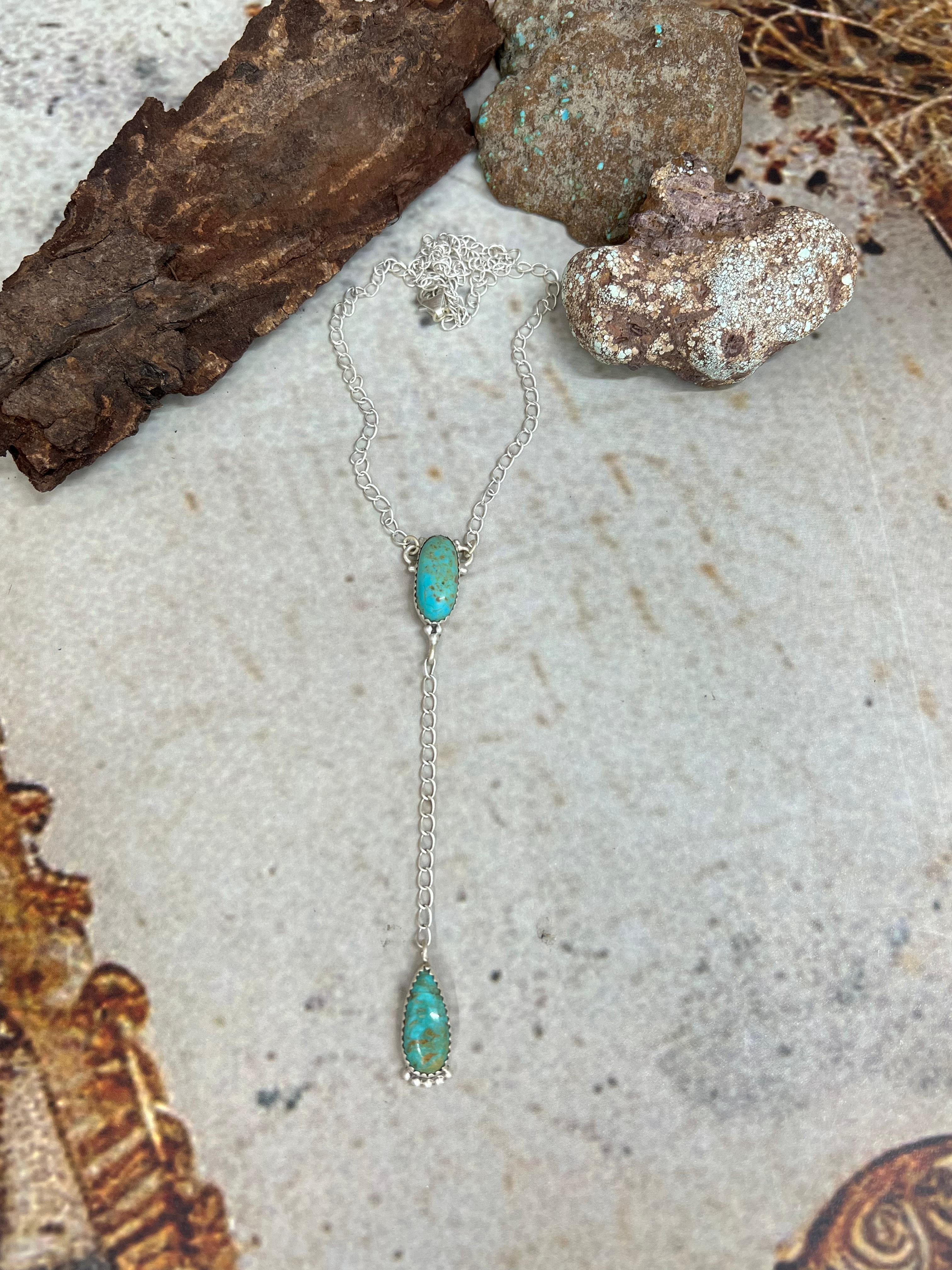 Handmade Sterling Silver Kingman Turquoise Necklace Signed Nizhoni