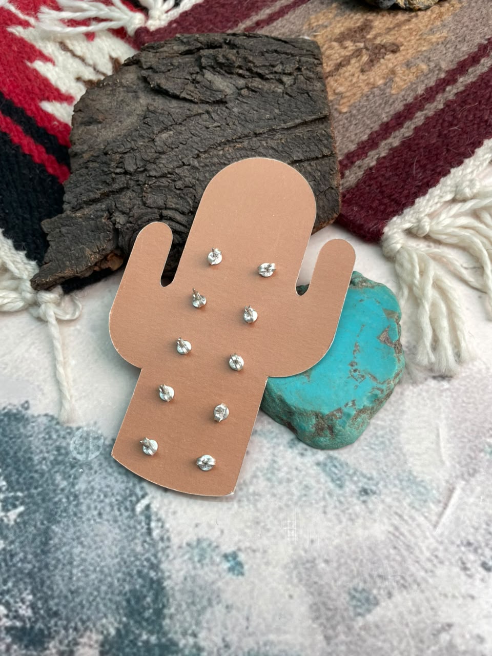 Handmade Sterling Silver Wildhorse Magnesite with Kingman Turquoise Post Studs Cards