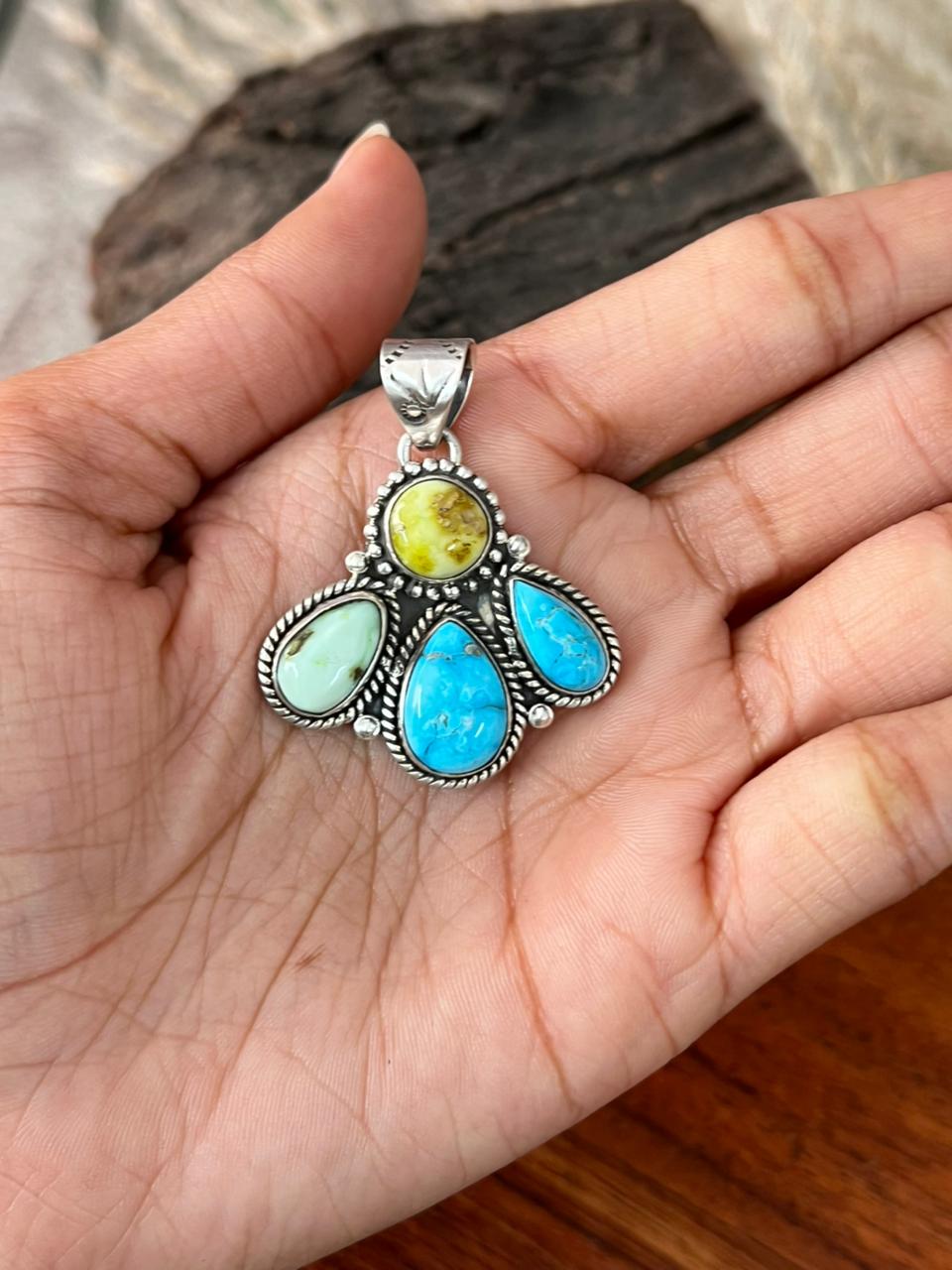 Handmade Sterling Silver Sierra Bella with Palomino Turquoise Collection: Pendant "Signed Nizhoni"