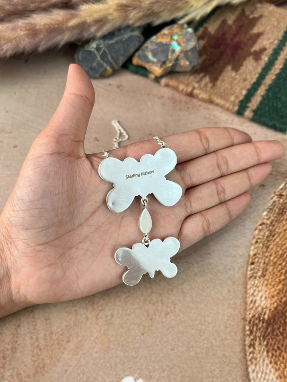 Handmade Sterling Silver Hardy Pit Collection: Butterfly Necklace Signed Nizhoni
