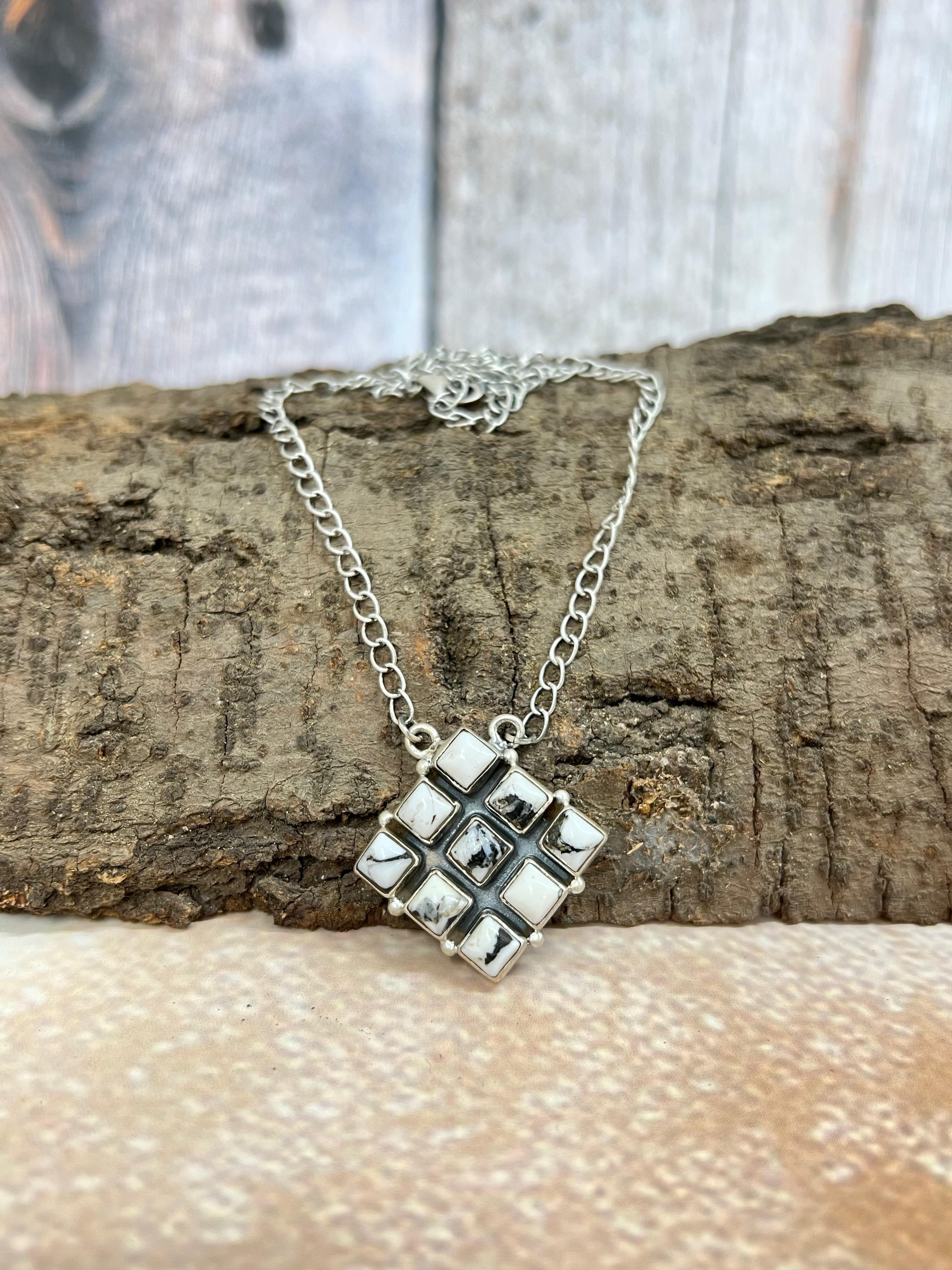 Handmade Sterling Silver White Buffalo Turquoise Necklace with Signed Nizhoni (2)