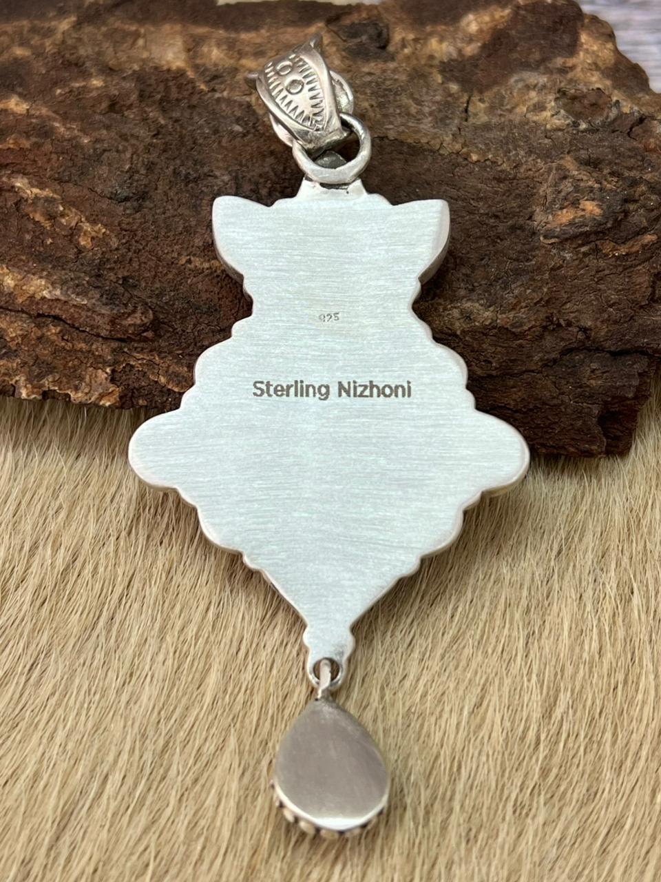 Handmade Sterling Silver White Buffalo Pendant "Signed Nizhoni"