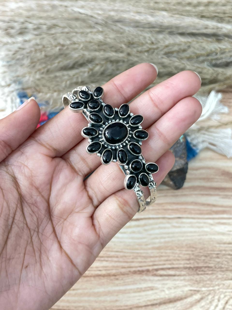 Handmade Sterling Silver Black Onyx Cuff Bracelet "Signed Nizhoni"