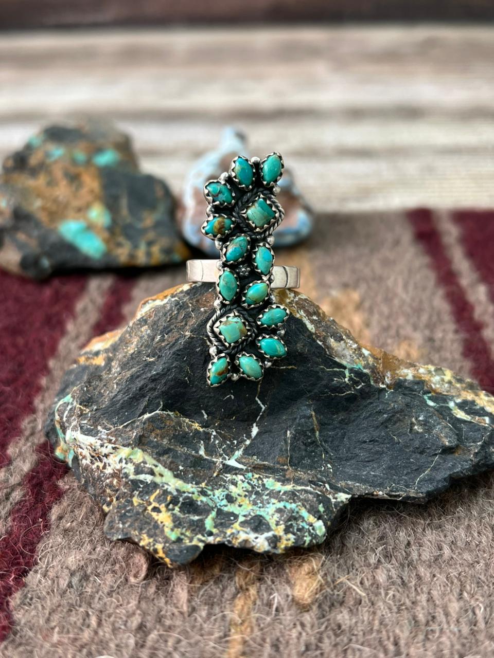 Handmade Sterling Silver Kingman Turquoise Adjustable Ring "Signed Nizhoni"