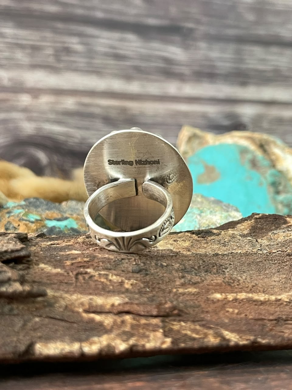 Handmade Sterling Silver Kingman Turquoise NFR Collection: Adjustable Ring Signed Nizhoni