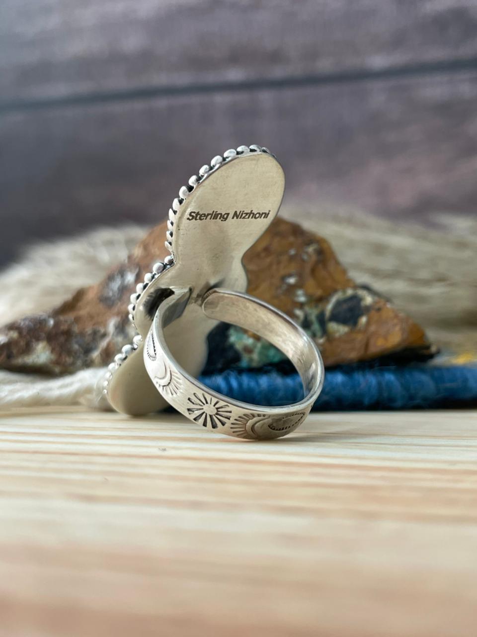 Handmade Sterling Silver Black Onyx Adjustable Ring "Signed Nizhoni"