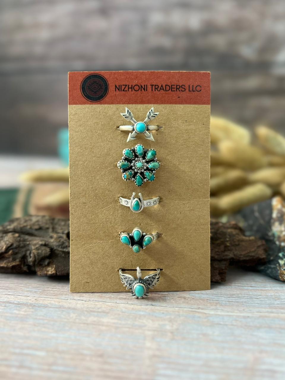 Handmade Sterling Silver Kingman Turquoise Adjustable Ring Card