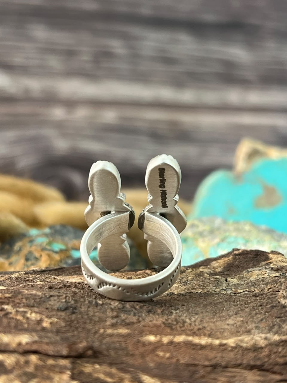 Handmade Sterling Silver Kingman Turquoise Adjustable Ring Signed Nizhoni