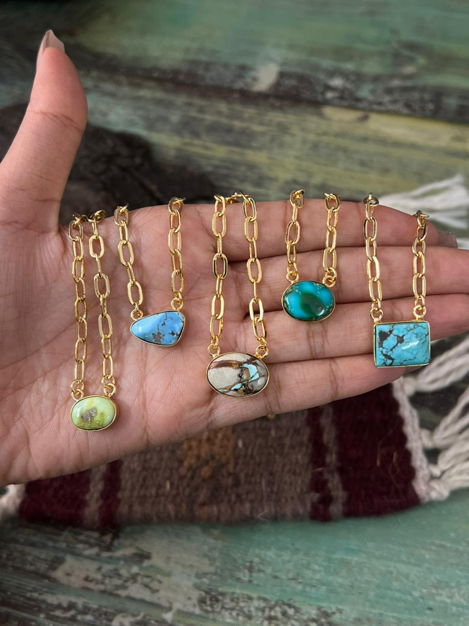 “The Golden Collection” The Grand Mesa Handmade Number 8 Turquoise with Gold Multi Stones Necklace