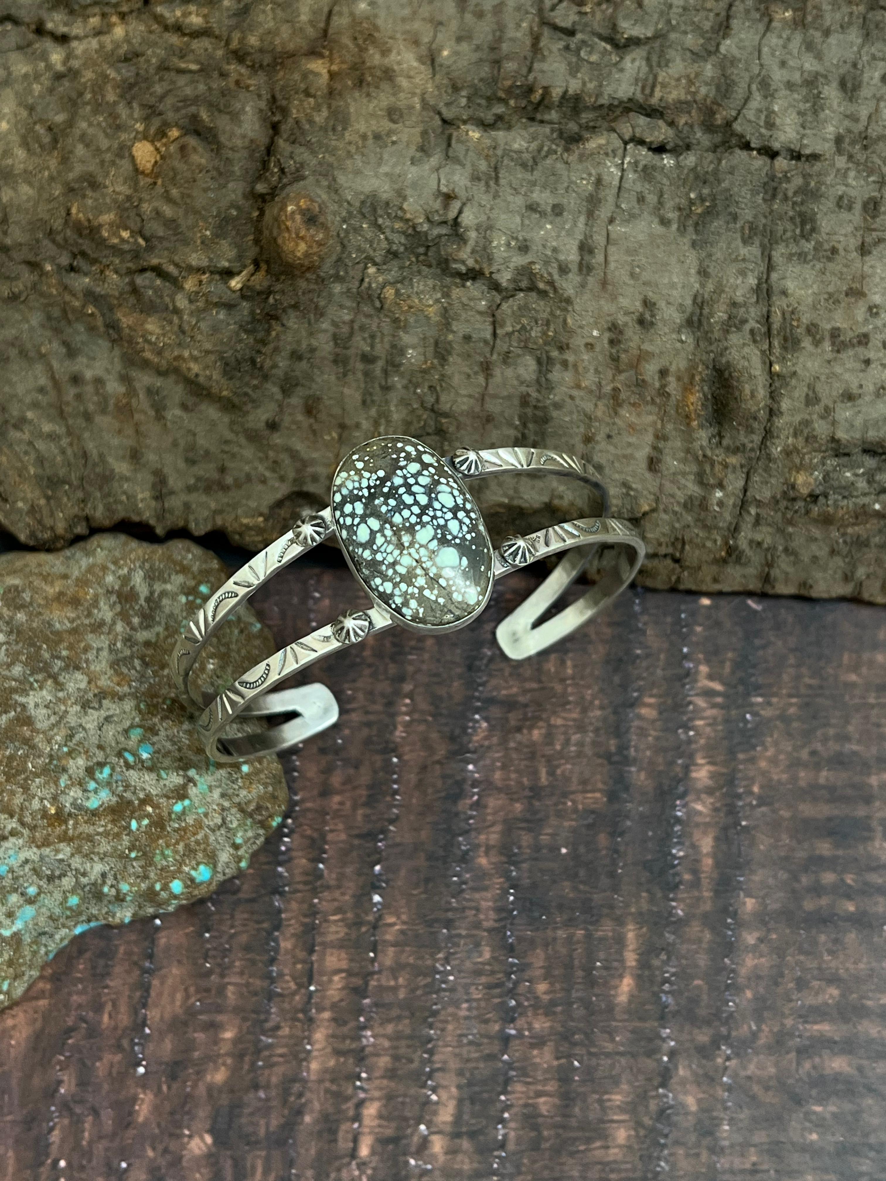 Handmade Sterling Silver Starfox Variscite Cuff Bracelet Signed Nizhoni