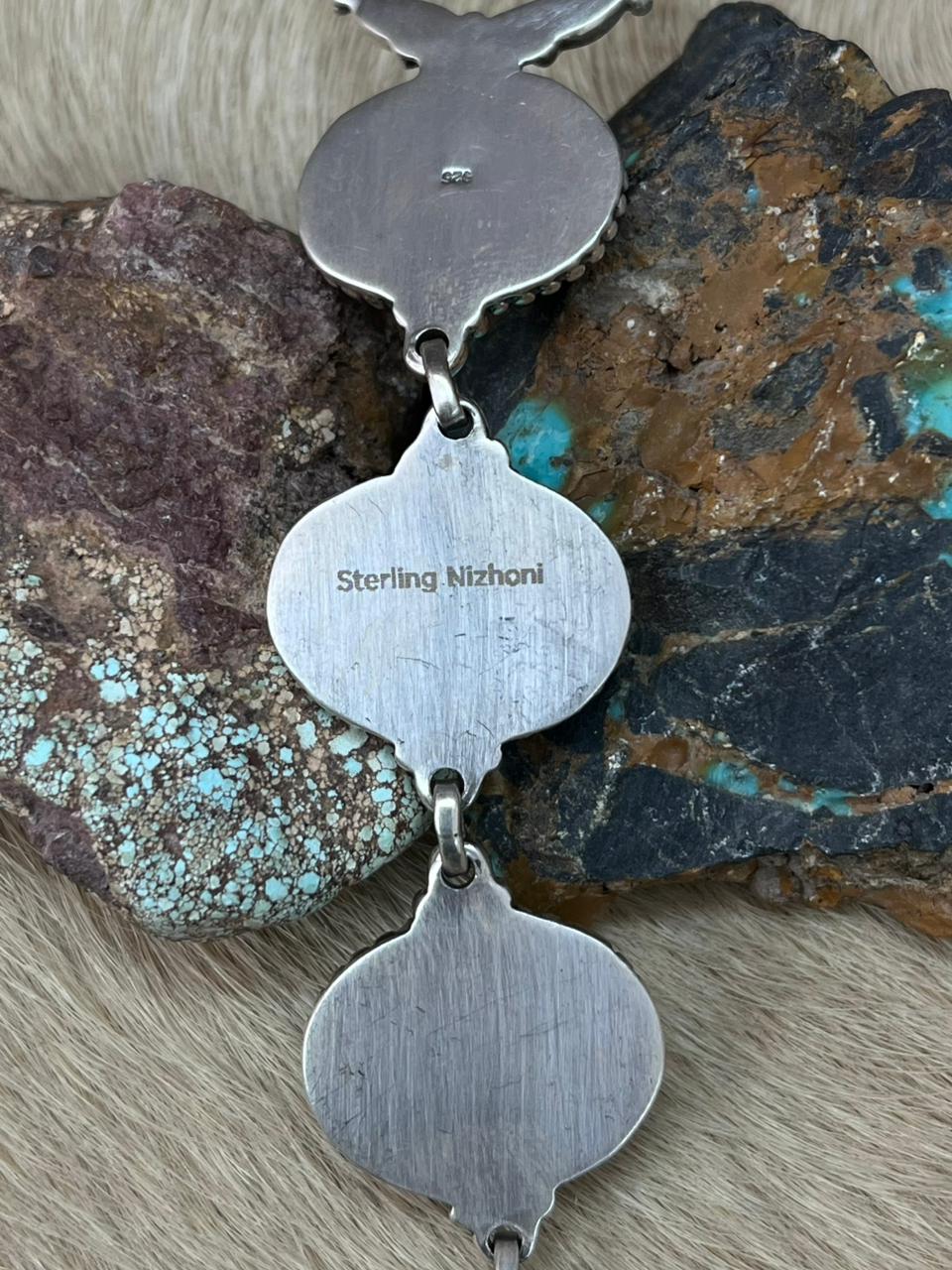 Handmade Sterling Silver Arizona Blue Turquoise Necklace "Signed Nizhoni"