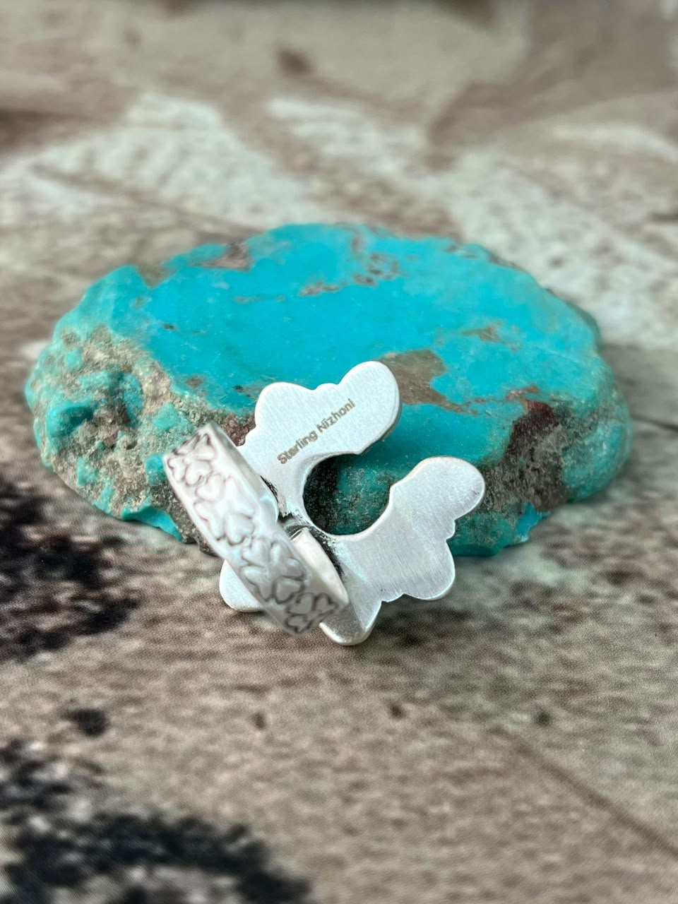 Handmade Sterling Silver Palomino Turquoise Naja Adjustable Ring Signed Nizhoni
