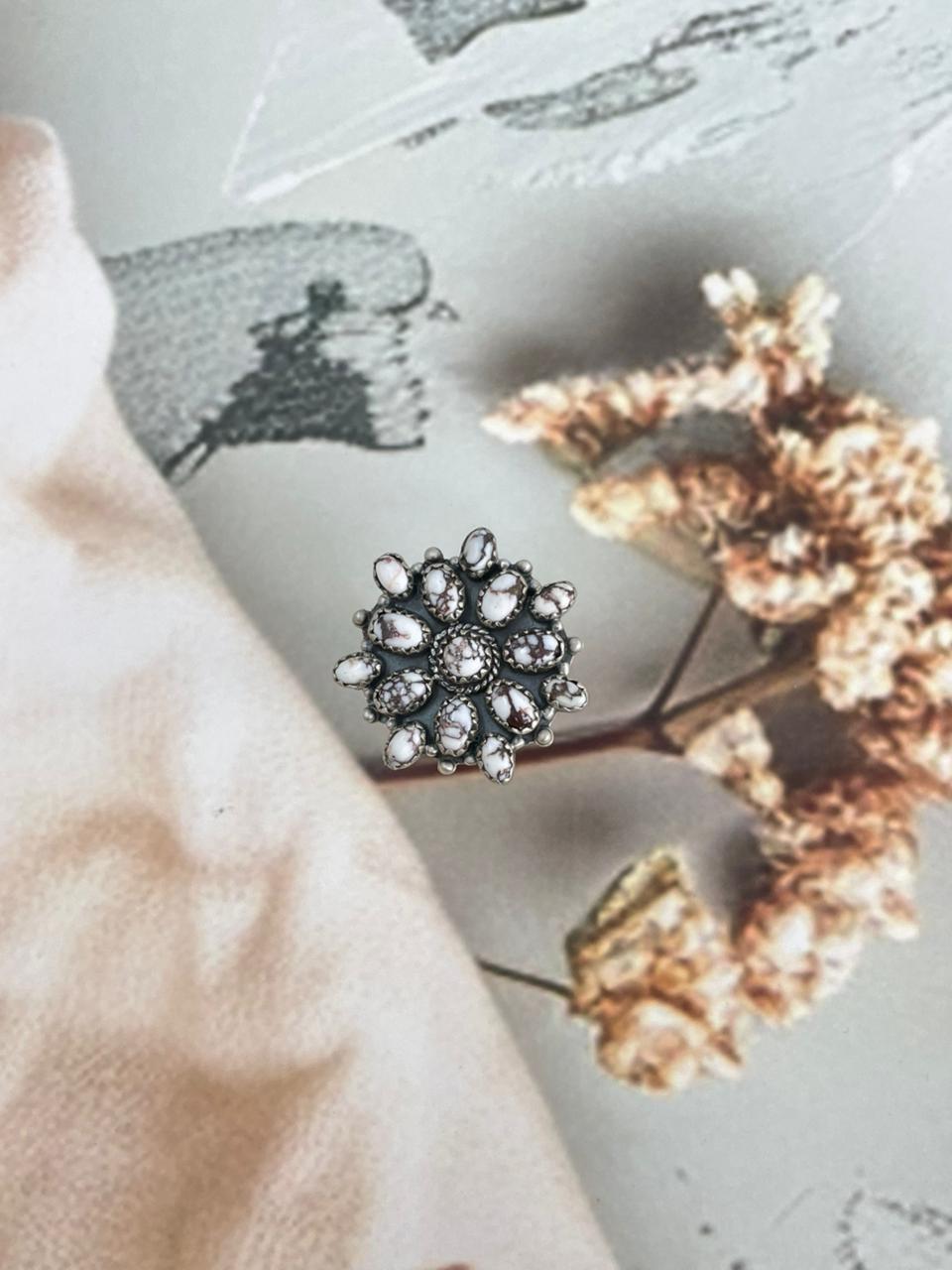 Handmade Sterling Silver Wildhorse Magnesite Adjustable Ring "Signed Nizhoni"