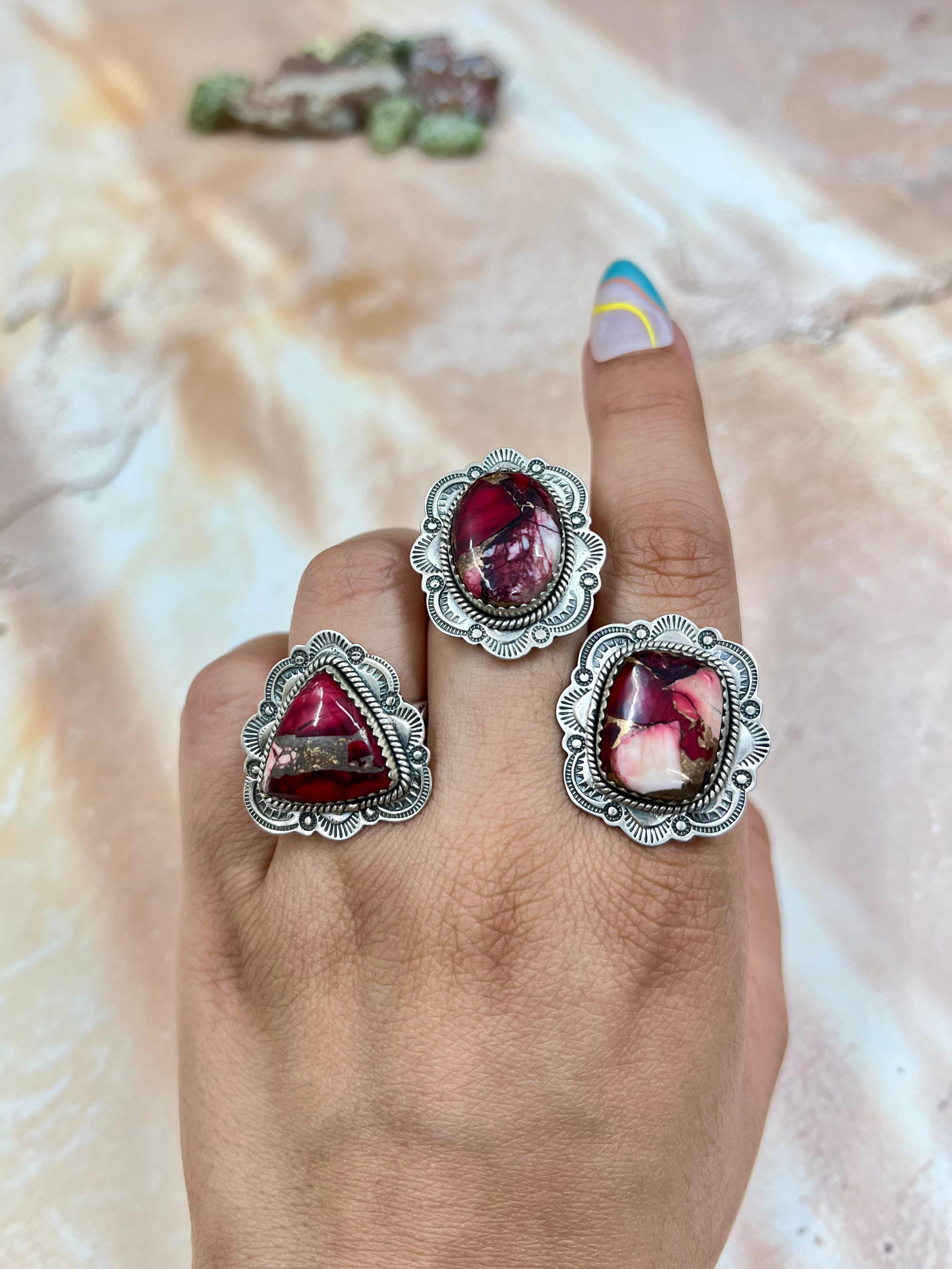 Handmade Sterling Silver Dahlia Rose Adjustable Ring, Signed Nizhoni