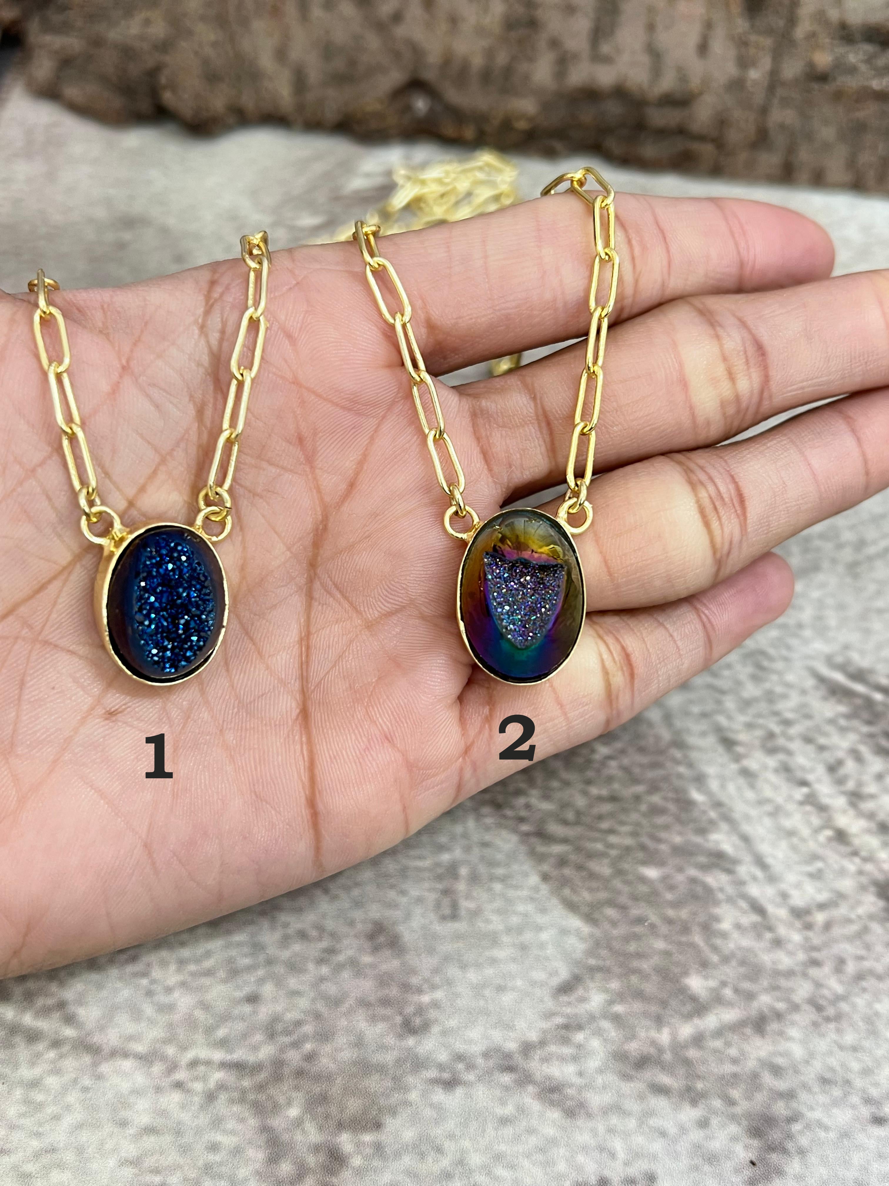 “The Boho Collection” Handmade Natural Druzy Oval Necklace 2 Colors