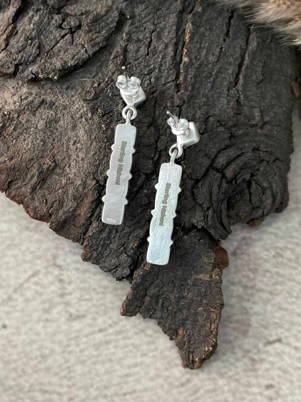 Handmade Sterling Silver Kingman Turquoise Post Dangle Earrings Signed Nizhoni