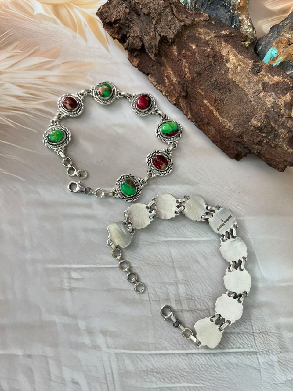 Handmade Sterling Silver Christmas Dahlia Collection: Chain Bracelet Signed Nizhoni