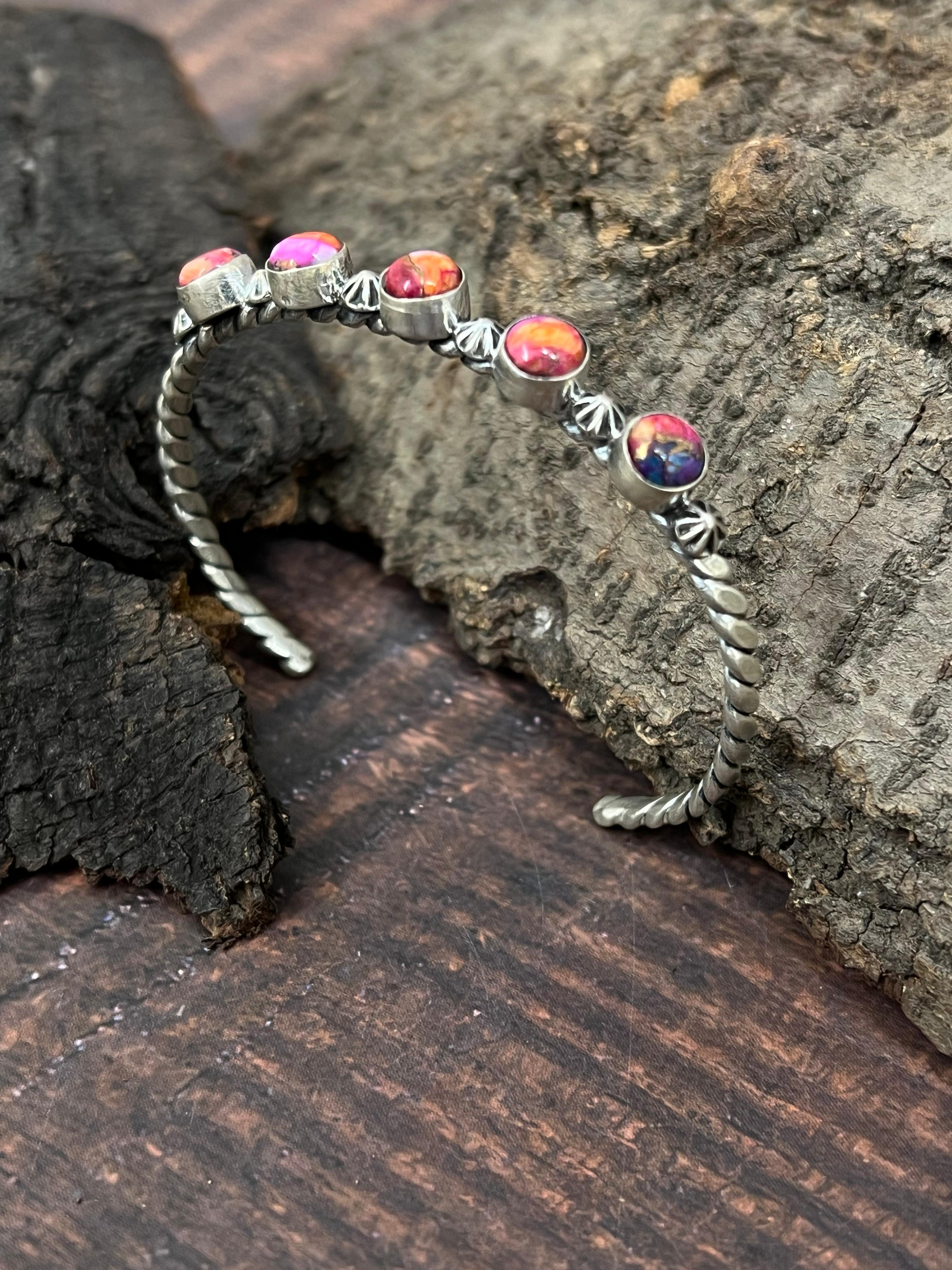 Handmade Sterling Silver Pink Dream Bracelet with Signed Nizhoni (5)