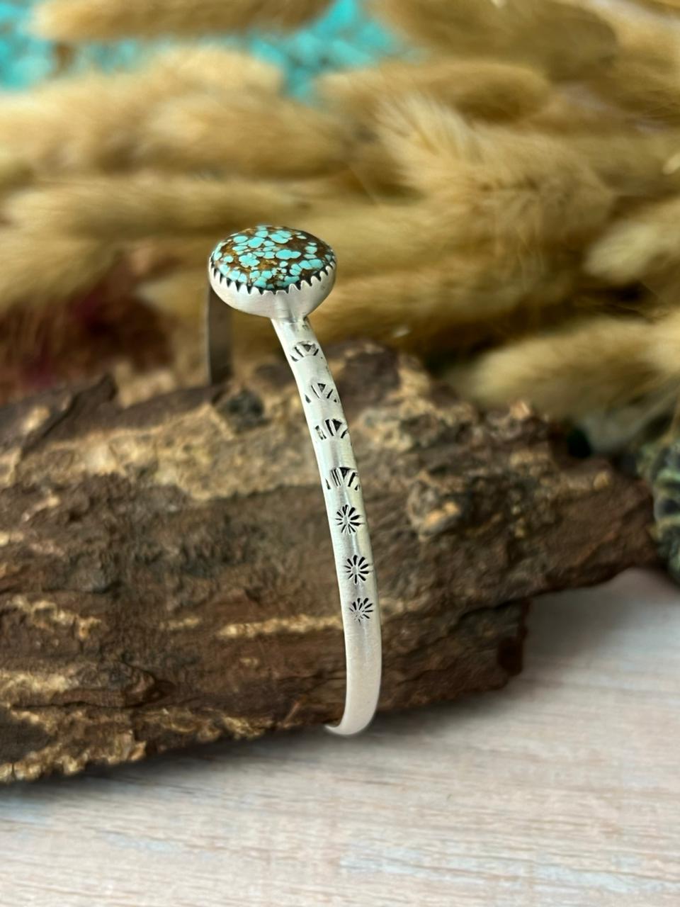 Handmade Sterling Silver Number 8 Turquoise Cuff Bracelet "Signed Nizhoni"