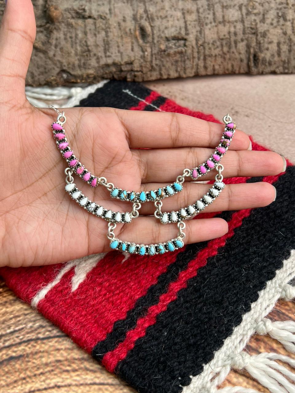 Handmade Sterling Silver Cotton Candy, Kingman Turquoise Necklace "Signed Nizhoni"