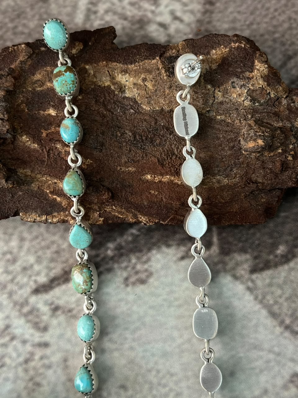 Handmade Sterling Silver Number 8 Turquoise Collection: Post Dangle Earrings Signed Nizhoni