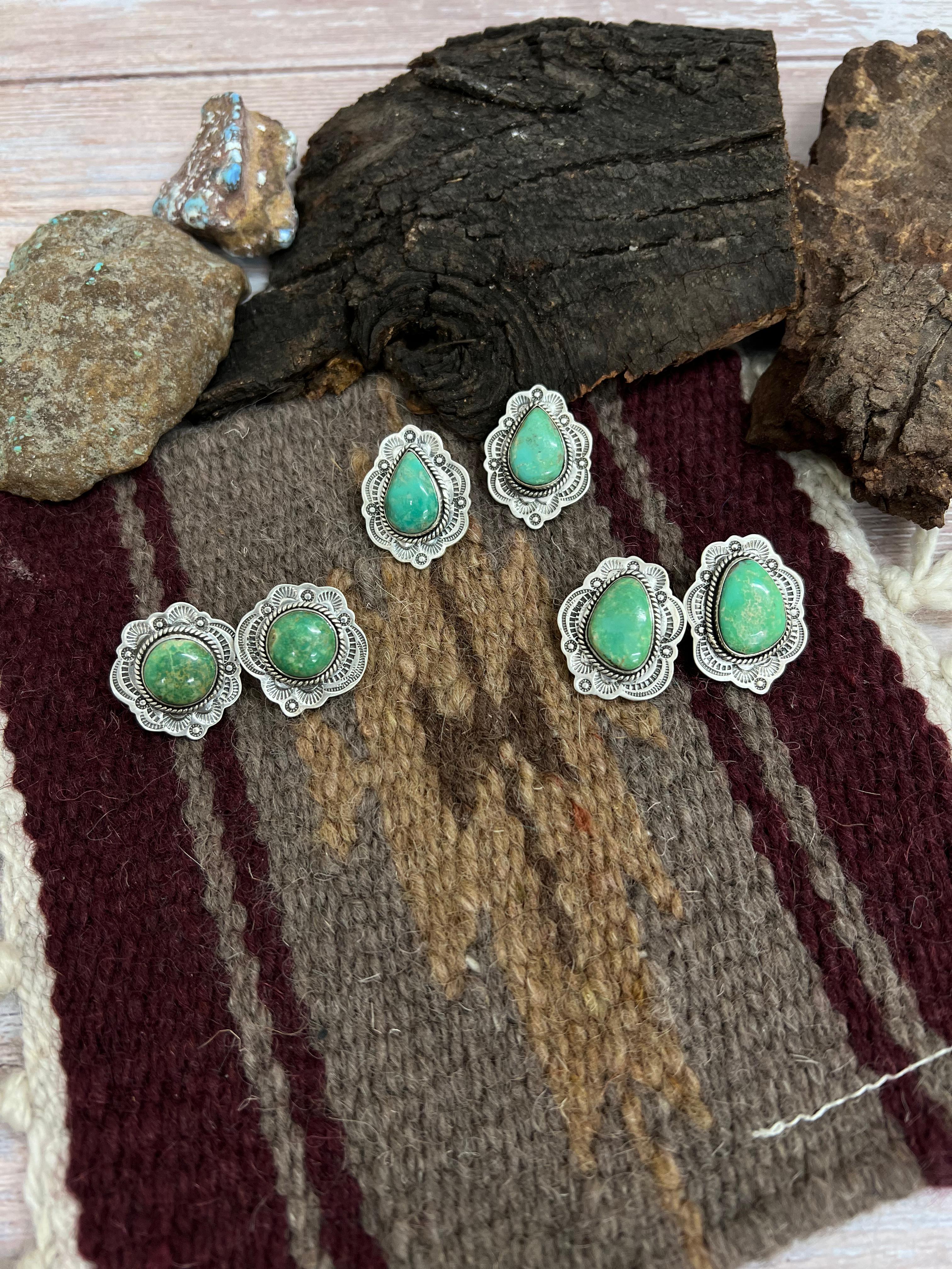 Handmade Sterling Silver Mantis Turquoise Post Studs, Signed Nizhoni