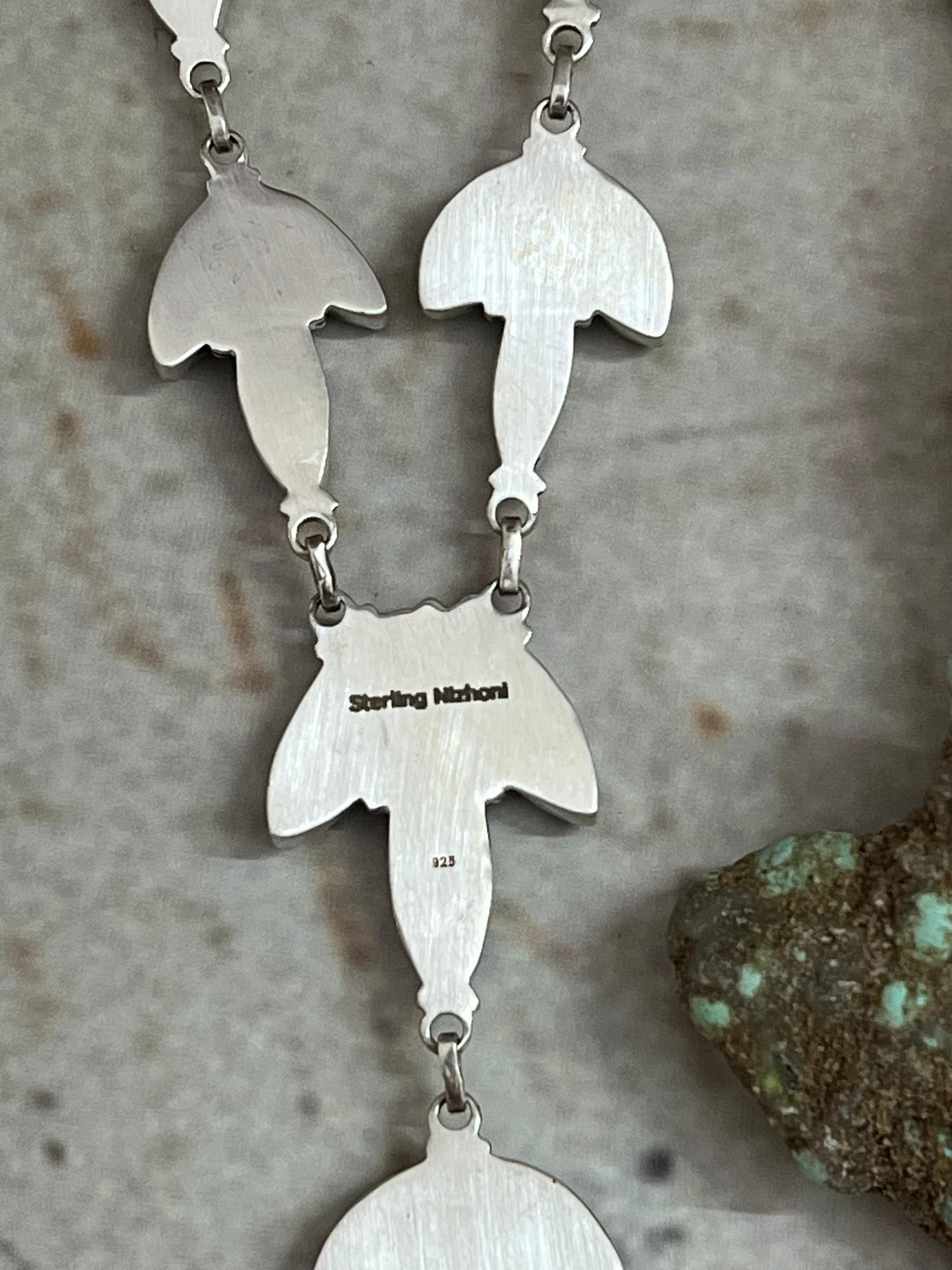 Handmade Sterling Silver Golden Hills Turquoise Lariat Necklace with Signed Nizhoni