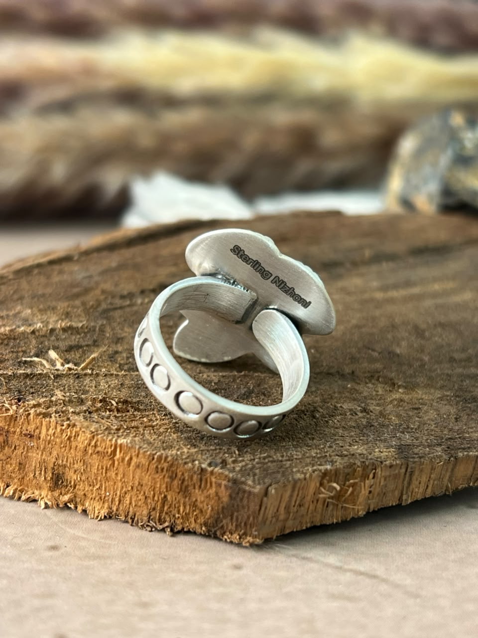 Handmade Sterling Silver Kingman Turquoise Adjustable Ring Signed Nizhoni