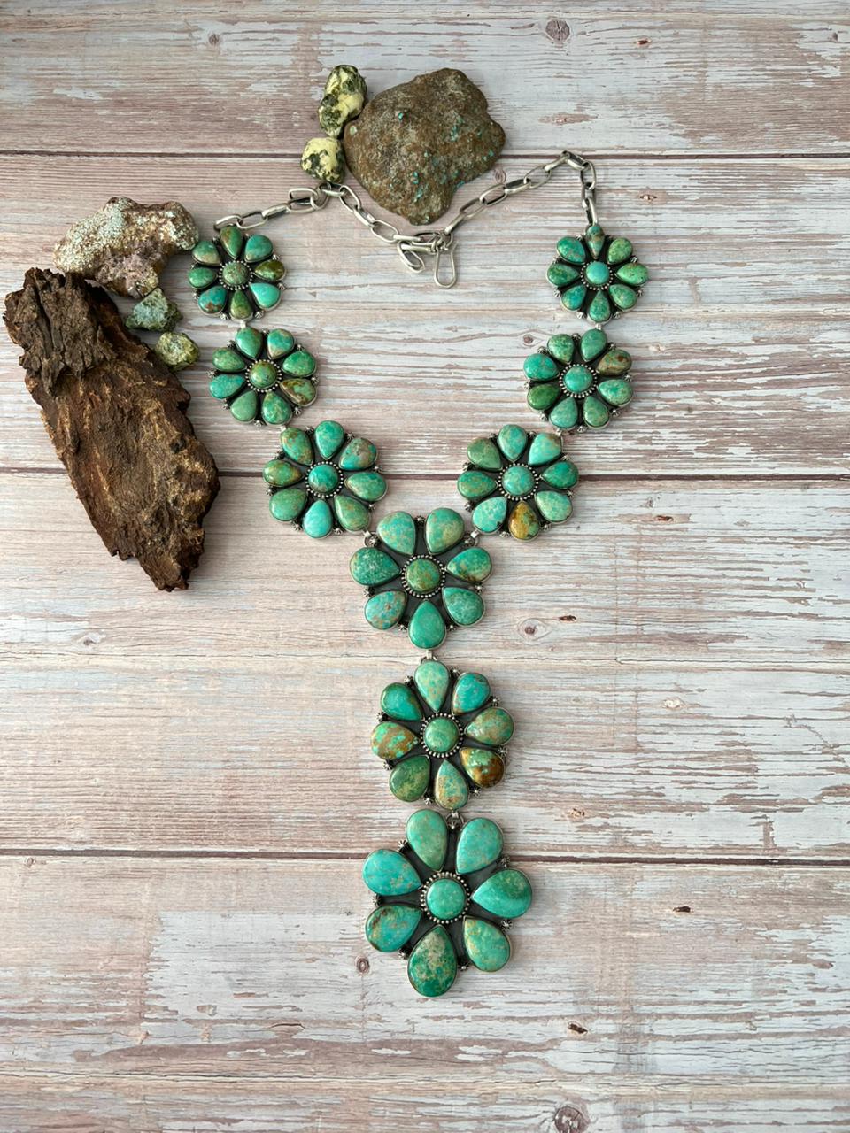 Handmade Sterling Silver Mantis Turquoise Necklace with Signed Nizhoni