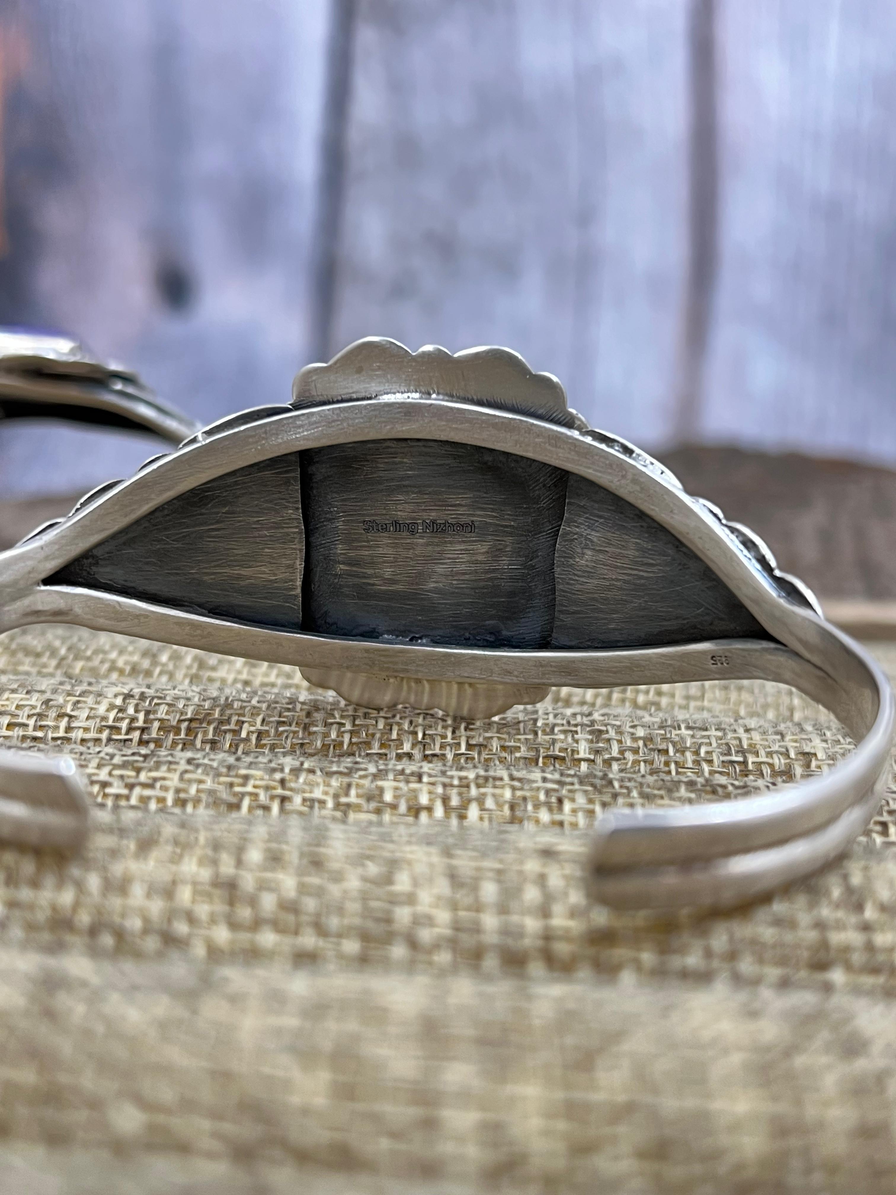 Handmade Sterling Silver Purple Ice Rose Dahlia Cuff Bracelet with Signed Nizhoni