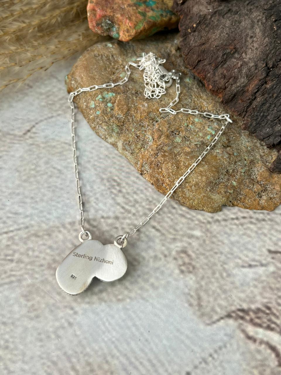 Handmade Sterling Silver Santa Maria Turquoise Necklace "Signed Nizhoni"