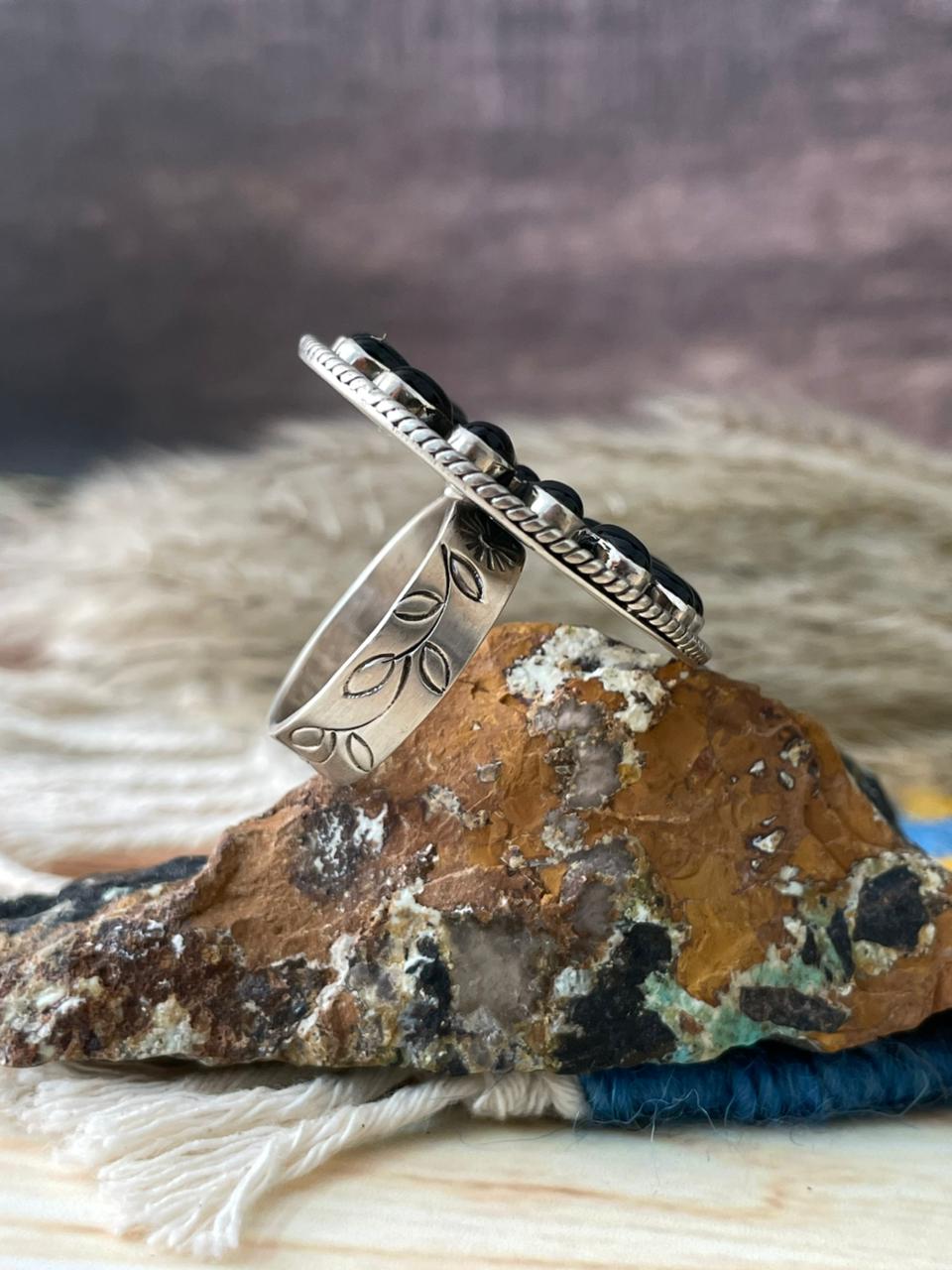 Handmade Sterling Silver Black Onyx Adjustable Ring "Signed Nizhoni"