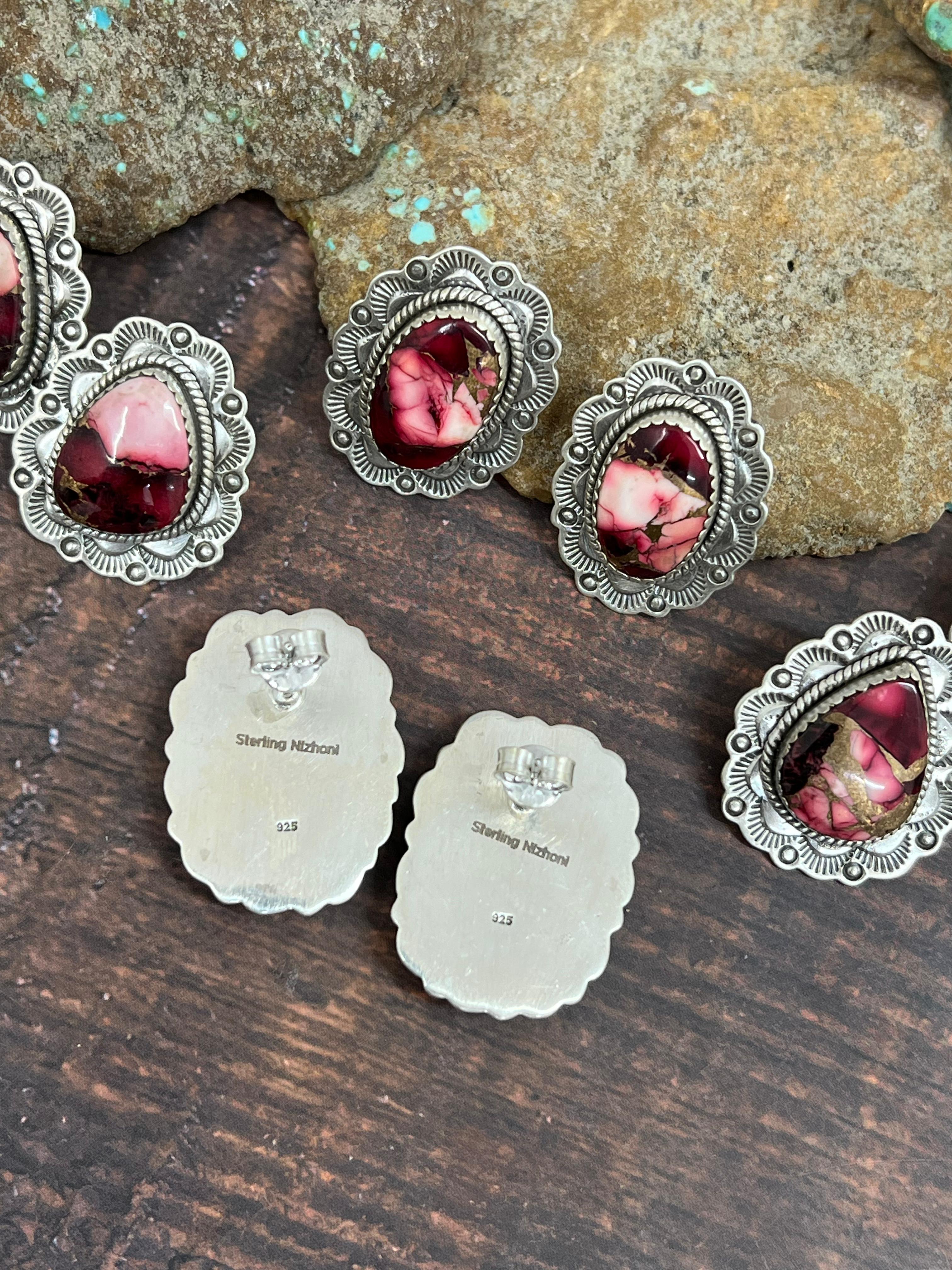 Handmade Sterling Silver Dahlia Rose Post Earrings with Signed Nizhoni
