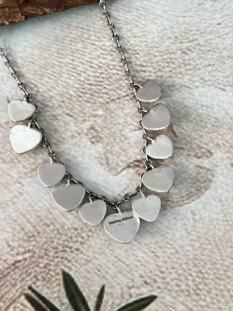 Handmade Sterling Silver Orange Mojave with Cotton Candy, Sonoran Mountain and White Buffalo Heart Necklace Signed Nizhoni