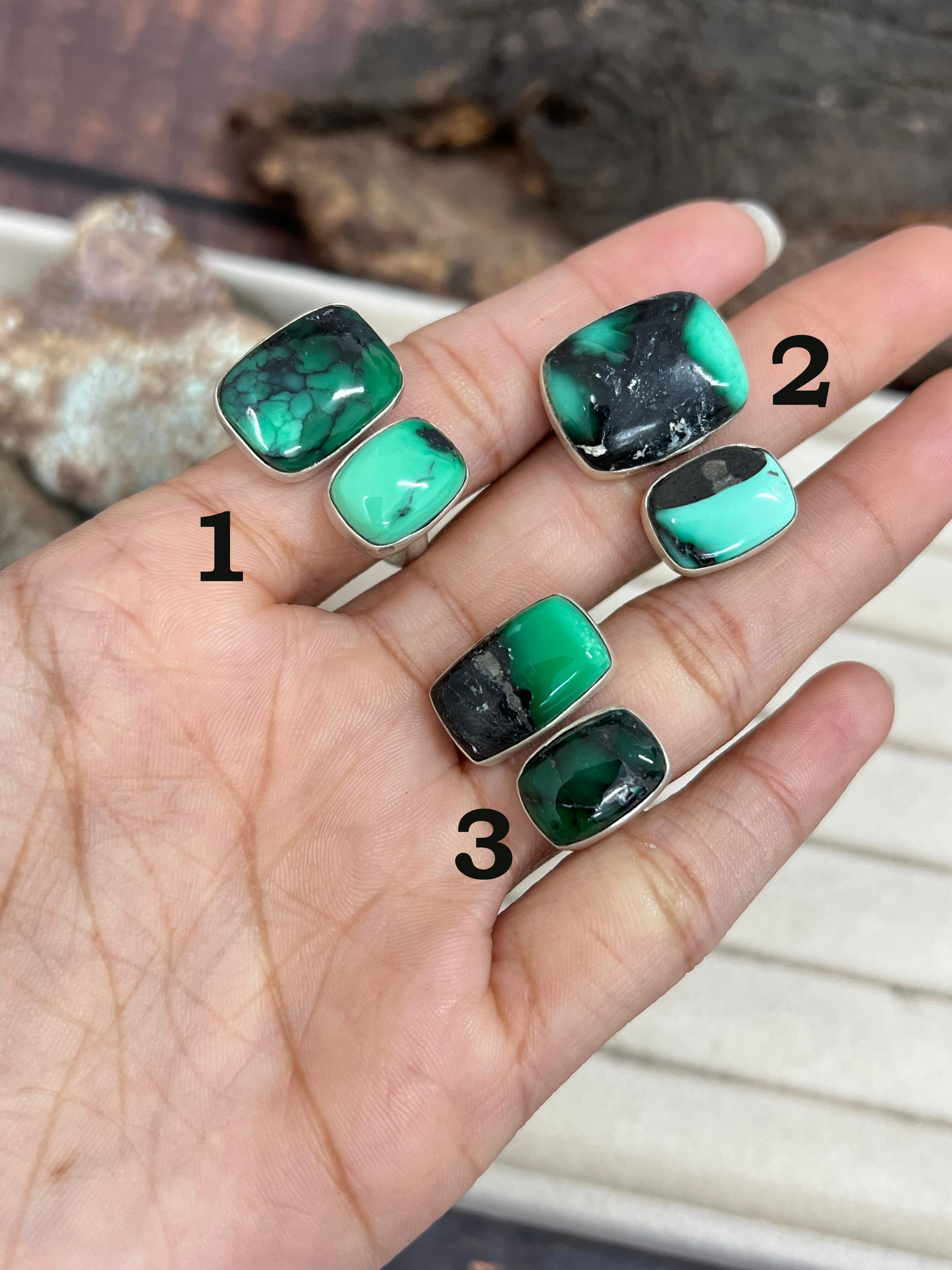 Handmade Sterling Silver Emerald Rose Adjustable Ring with Signed Nizhoni