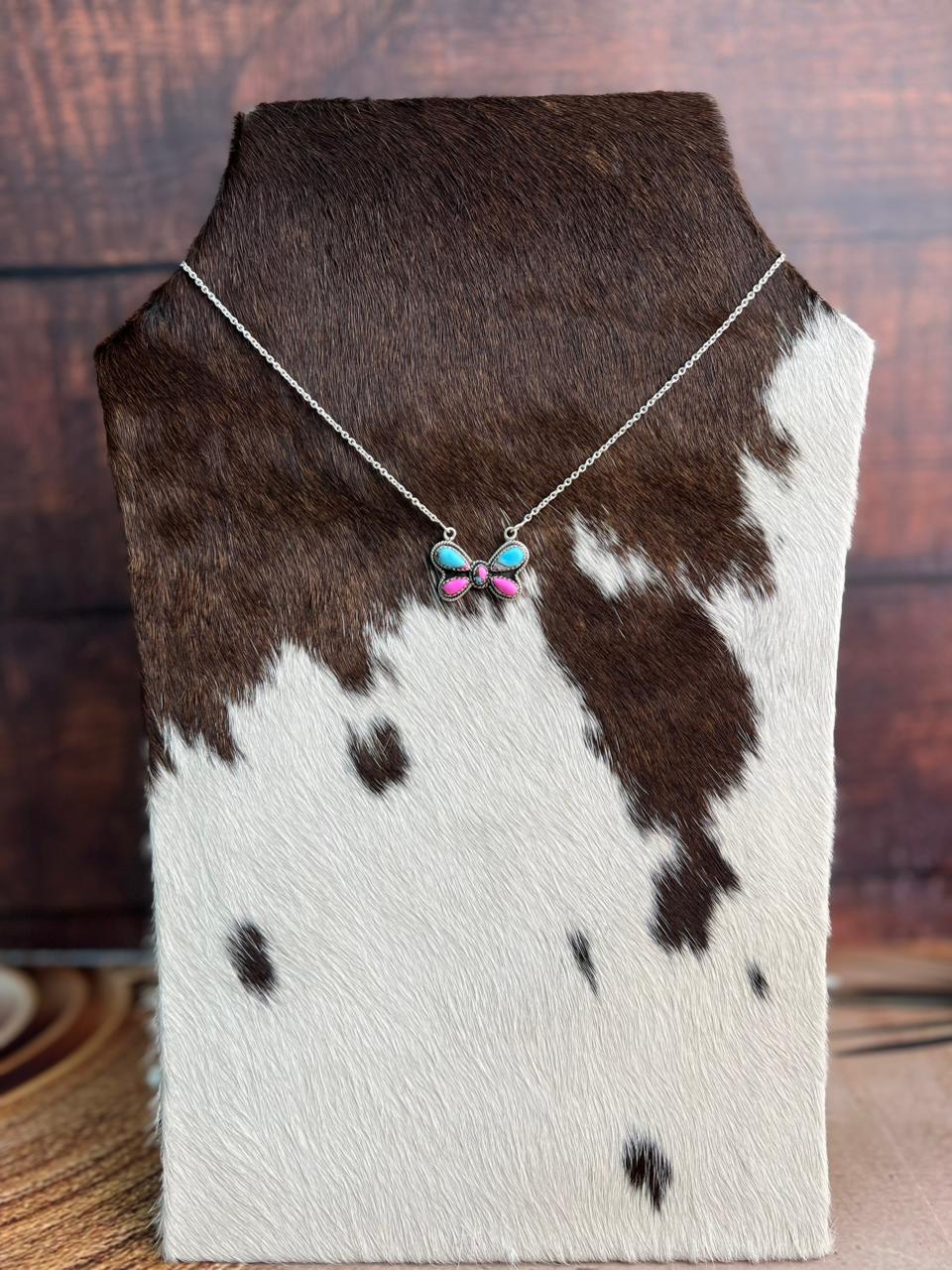Handmade Sterling Silver Cotton Candy Butterfly Necklace "Signed Nizhoni"