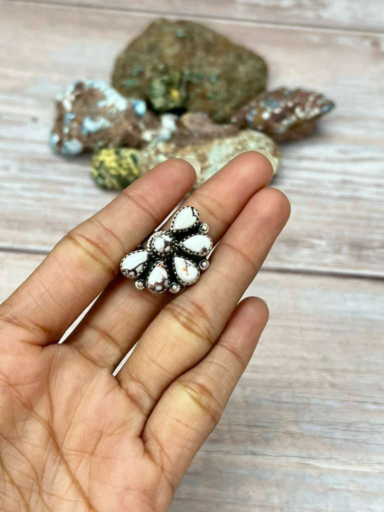 Handmade Sterling Silver Wild Horse Magnesite Adjustable Ring "Signed Nizhoni"