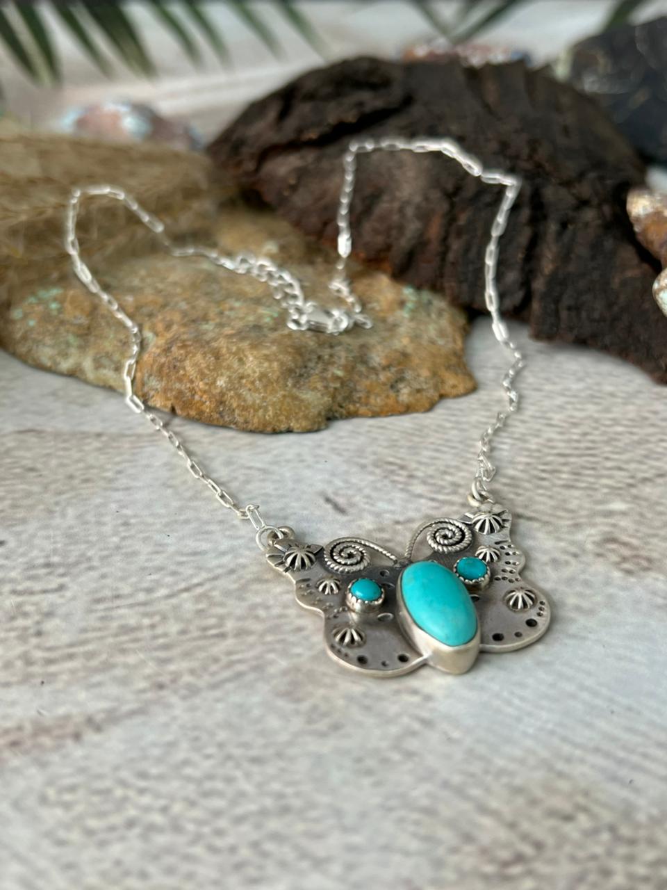 Handmade Sterling Silver Kingman Turquoise Necklace "Signed Nizhoni"
